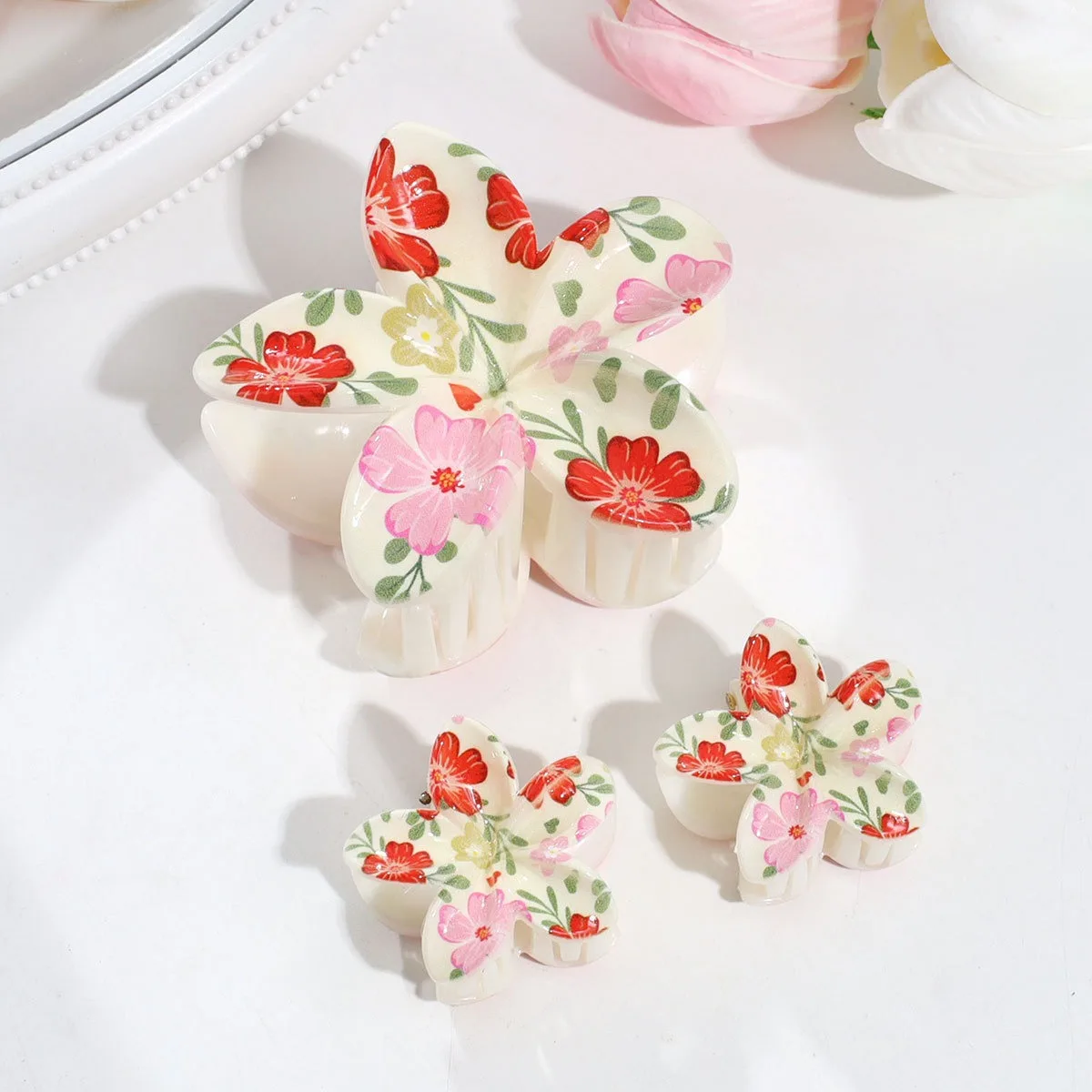 3 stücke Nette Mode Bunte Obst Blume Drucken Ei Blume Frauen Kunststoff Greif Clip Kleine Frische Verspielte Pferdeschwanz Haar Zubehör – Detail 6