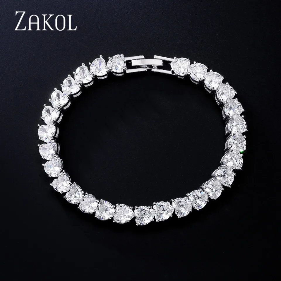 ZAKOL Mode Geometrie Zirkonia Herz Kette Armbänder für Frauen Luxus Silber Farbe Braut Hochzeit Kleid Schmuck