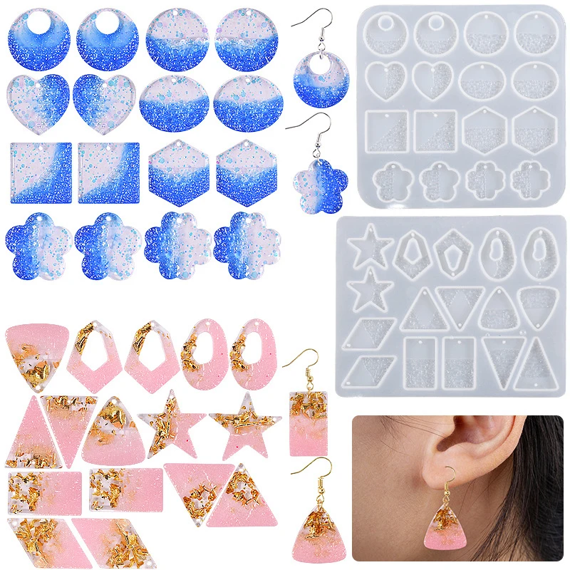 Water Pattern Heart Round Earrings Silicone Combination Mold Uv Epoxy Resin Mold DIY Earrings Jewelry Pendant Making Tools