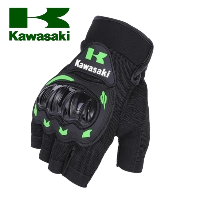 Kawasaki  Motorcycle Gloves Half Finger Breathable Motorcyclist Gloves  MTB Cycling Gloves Anti-fall Palm Guard Moto 6