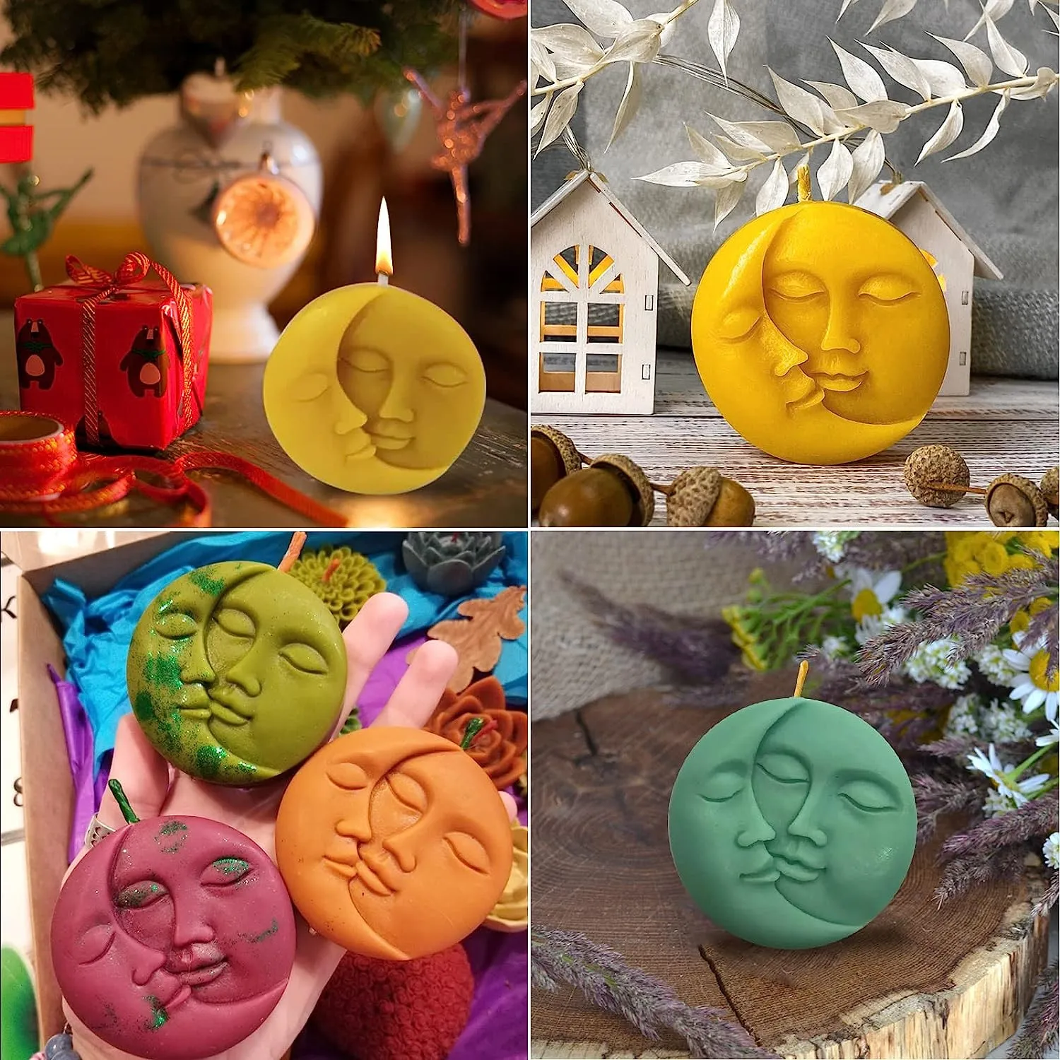Description Picture 4 of itemSun & Moon Silicone Soap Molds 4 Cavity Crescent Moon Face Mould for Homemade Lotion Bar Bath Bombs Polymer Clay Wax Candle Make