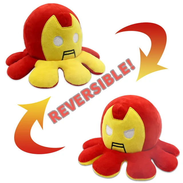 Tow-sidee Marvel Anime Plush Toys Spiderman Iron Man Stuffed Reversible Kawaii Toys Cotton Multifunction Sad Toy Birthday Gifts 6