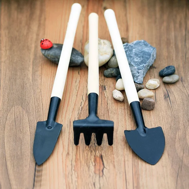 Szilárd Fa Színű Kertészkedés Spatula Háromrészes Zamatos Kerti Virág Szerszám Mini Cserepes Szett Kültéri Kézi Növényi - Image 2