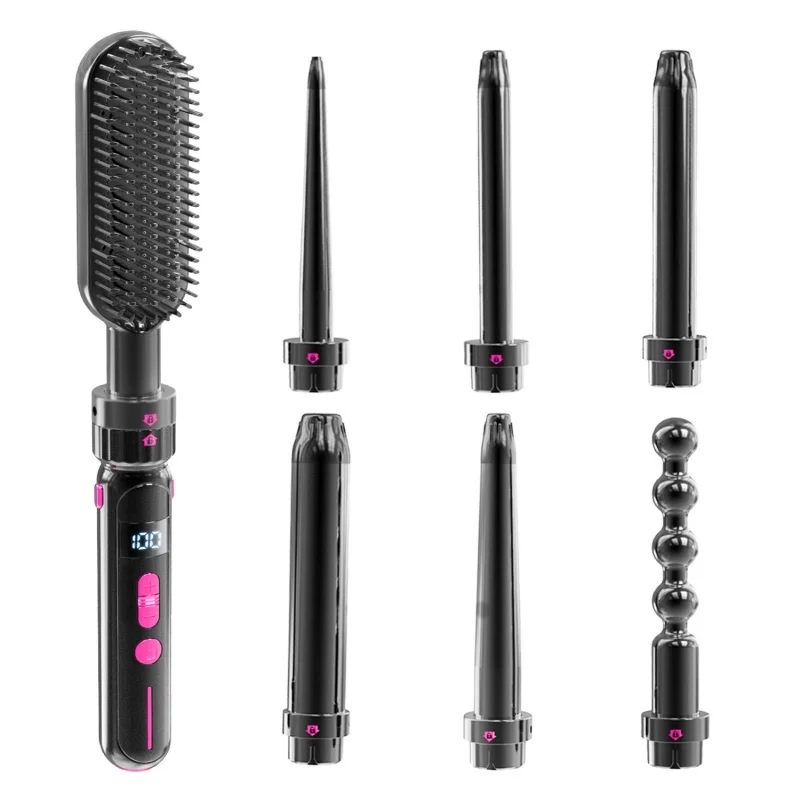 7-in-1 Household LCD ceramic heated straight hair comb Multi functional hair changing curling iron 6