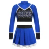 Kids School Girls Cheerleading Gymnastics Performance Costume Cheerleader Uniform Long Sleeve Rhinestone Crop Top with Skirts
