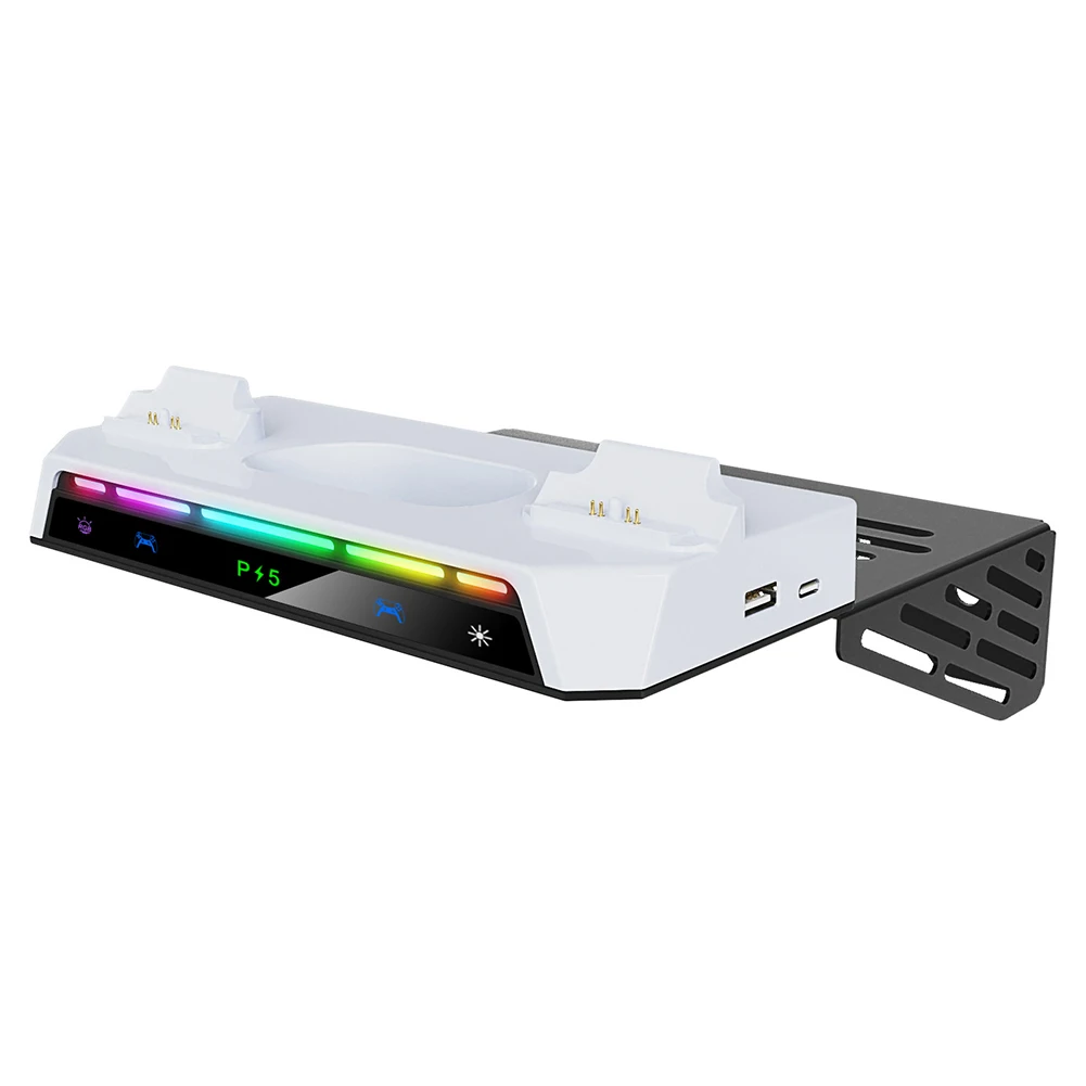 Shelf Floating Mount with Dual Controller Charger RGB Light Wall Bracket W/ Headset Holder for Playstation 5 Slim Disc & Digital