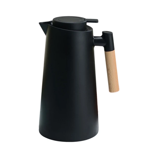 Green 1l Thermal Coffee Carafe Double Walled Thermal Carafe Thermos Pot  With Wood Handle Water Kettle Insulated Flask Tea Carafe Keeping Hot Cold