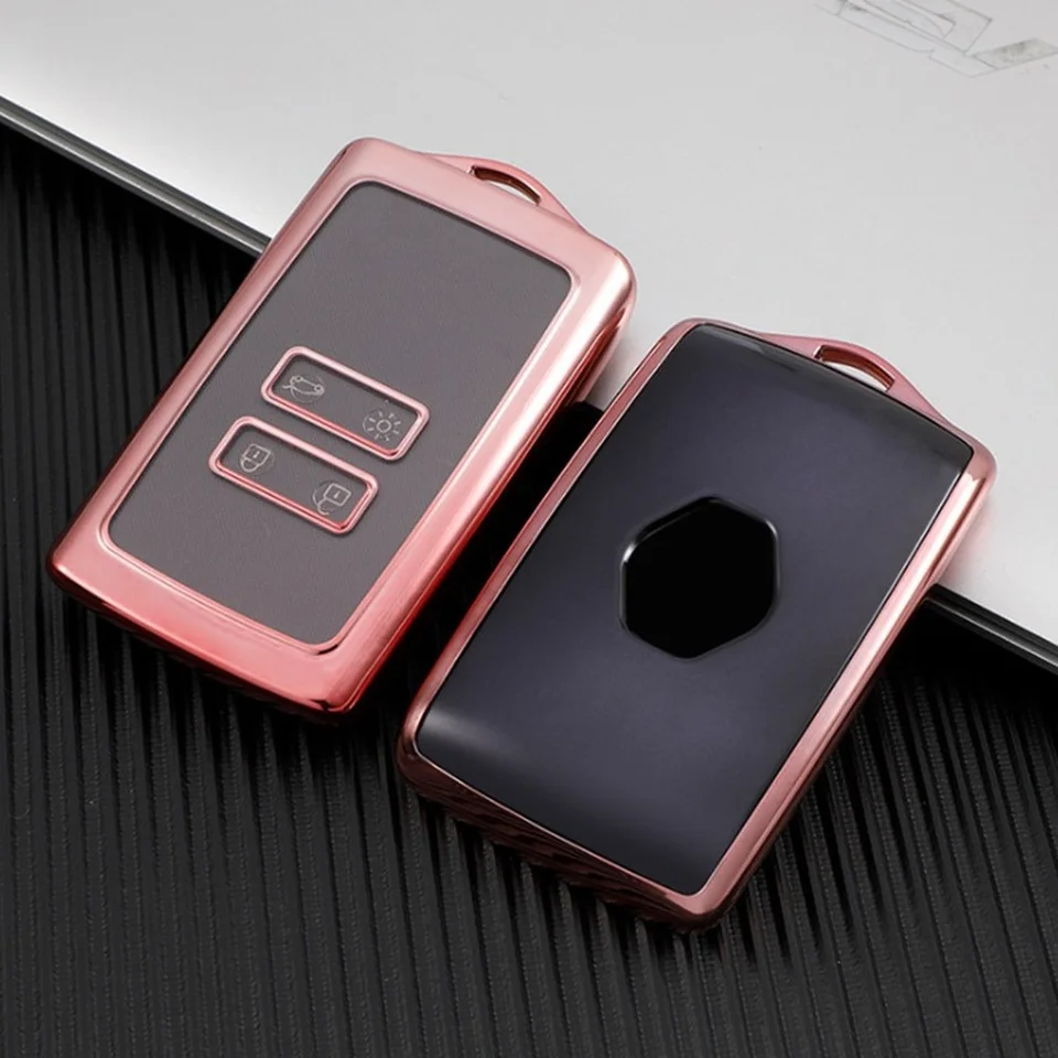 Custodia per chiave auto in TPU per Renault, 4 tasti, compatibile con Renault Kadjar Captur Koleos Clio Zoe Megane (IV/4) Dacia Duster, argento