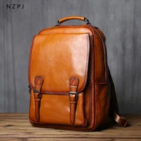 NZPJ Leather Men's Backpack Natural Cowhide Schoolbag Fashion Computer Bag Casual Men's Bag Suitable For 16 Inch Laptop 1