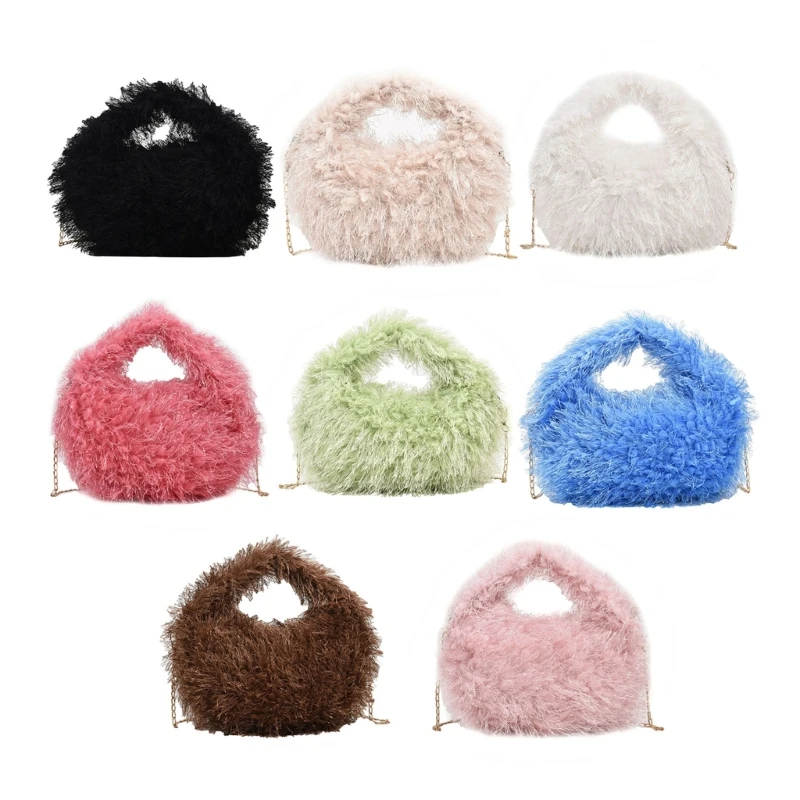 

Women Handbag Crossbody Bag Winter Plush Tassels Shoulder Bag with Chain E74B
