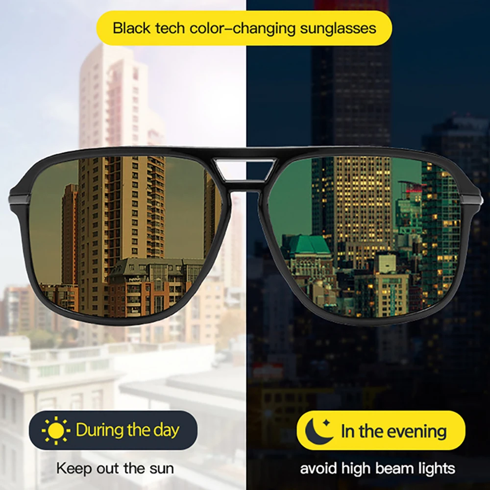 Photochromic Sunglasses Night Vision Glasses Night Vision Sunglasses Driving Sunglasses Irregular Square Sunglasses VIVIBEE Men Polarized Night Vision Glasses Yellow Retro Square Oversized Photochromic Goggles Women Fashion Driving