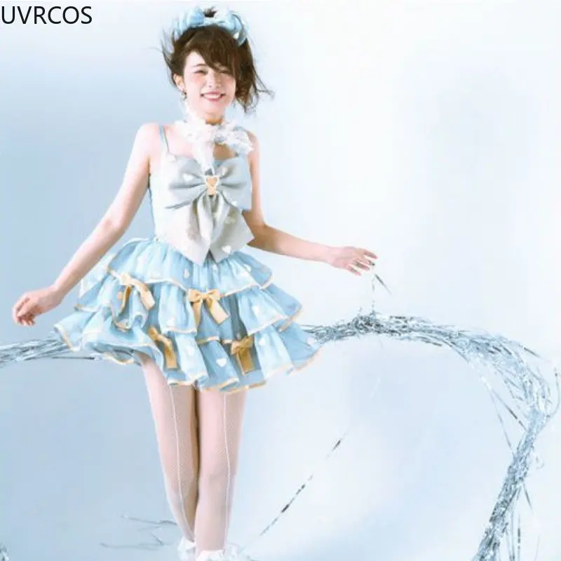 Japanese Victorian Lolita Dresses Women Gothic Lace Bow Y2k Tank Tops Tiered Love Cake Skirt Suit Kawaii Sweet Lolita Sets