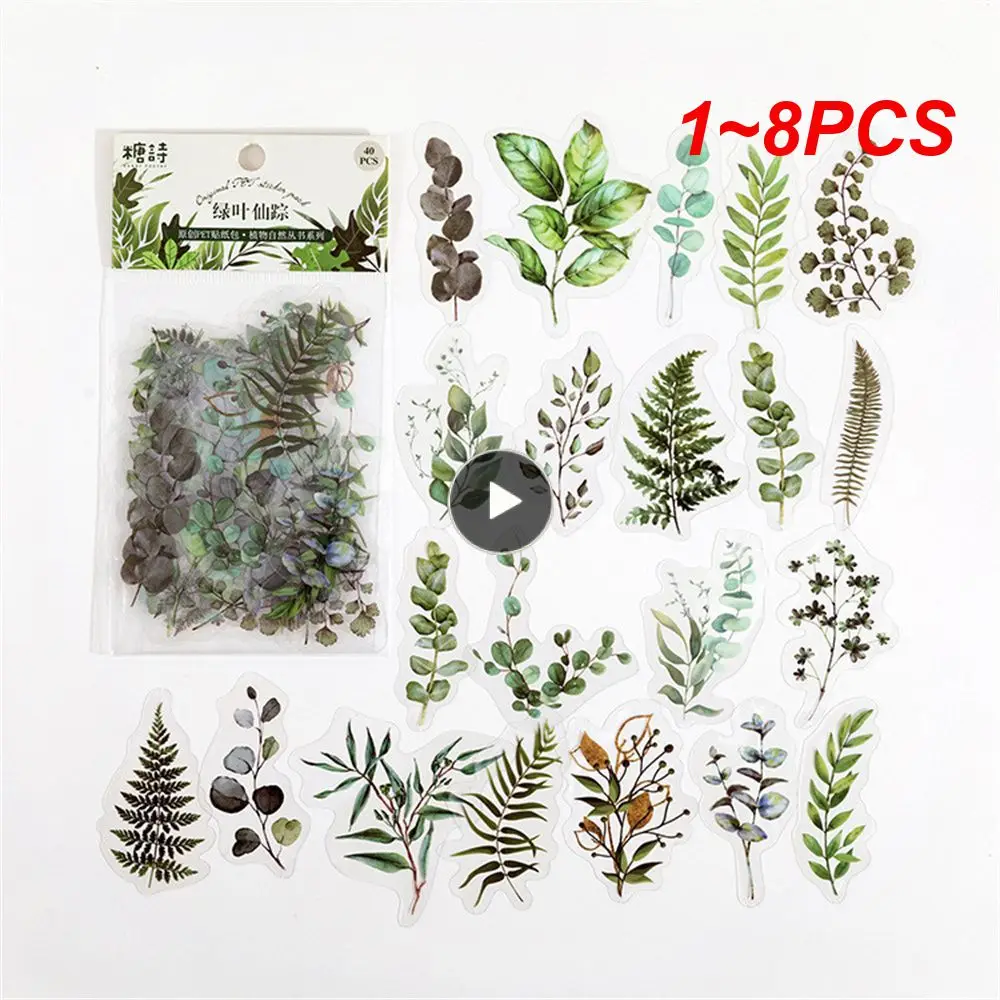 

1~8PCS Natural plant collection Green Leaf Decorative PVC Stickers Scrapbooking Label Diary Stationery Album Phone Cup Journal