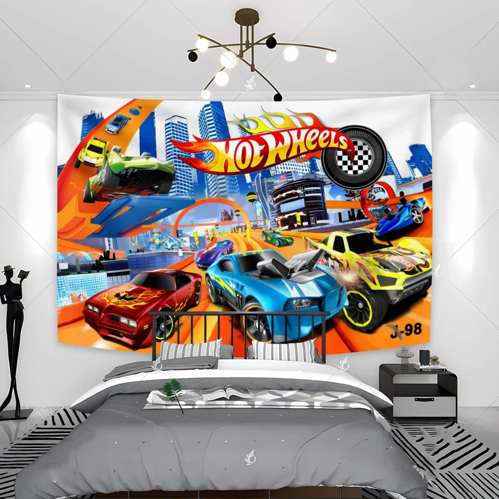 90x150cm Hot wheels Tapestry Polyester Printed Racing Car Banner For Decor
