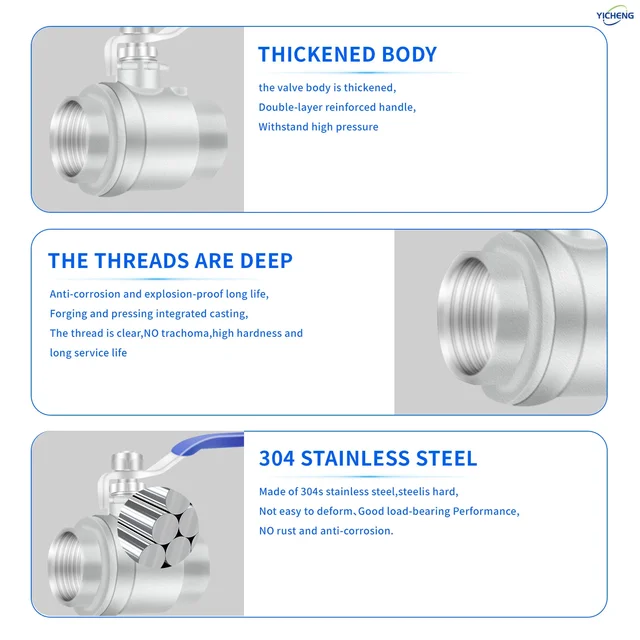 บอลวาล์วเกลียวในสแตนเลส 304 ขนาด 1 นิ้ว (1 ชิ้น) วาล์วเปิด-ปิด 1