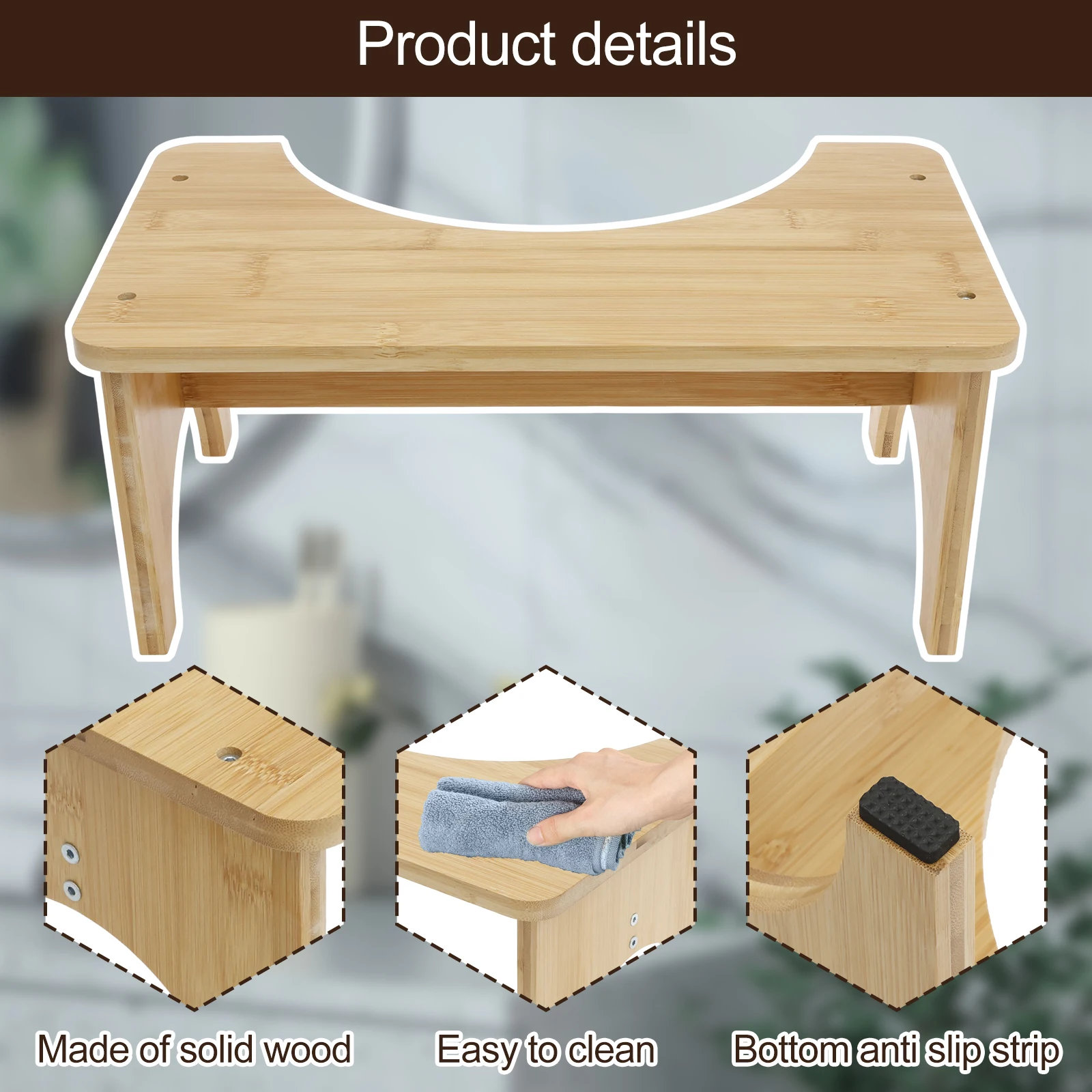 Wooden Toilet Stool Anti Slip Bathroom Helper