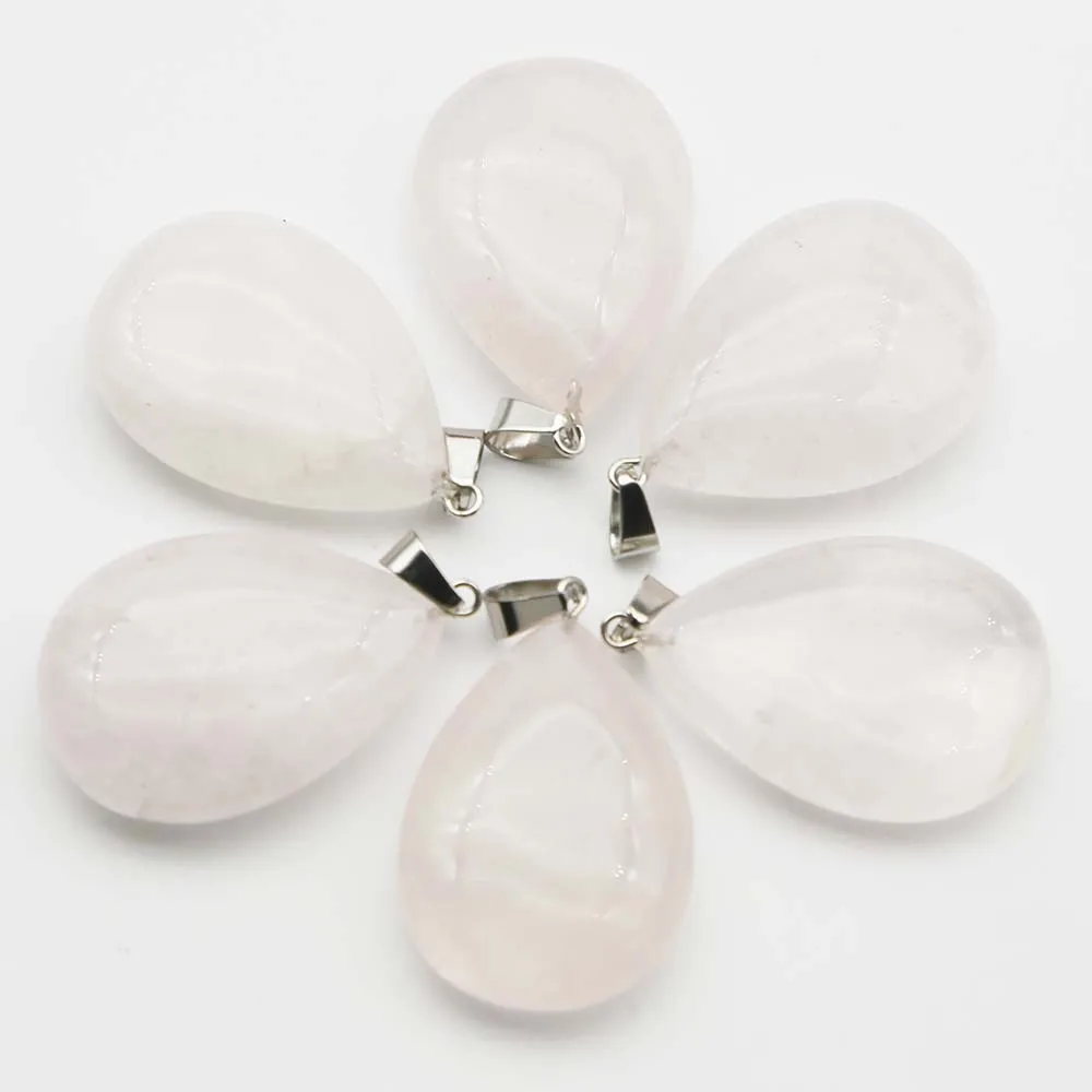 Quality Natural Stone Rose Quartz Water Drop Necklace Pendants Fashion Earrings Sweater Chain Jewelry Accessories Wholesale 8Pcs