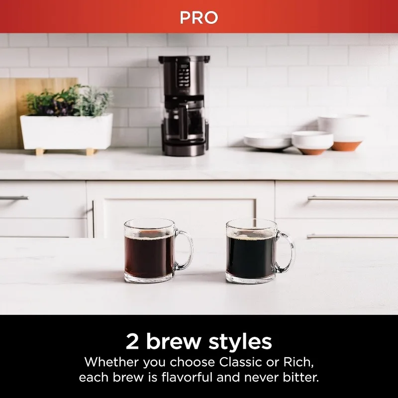 14-Cup Coffee Maker PRO, 14-Cup Glass Carafe, Freshness Timer, with Permanent Filter, Black Stainless Steel 4
