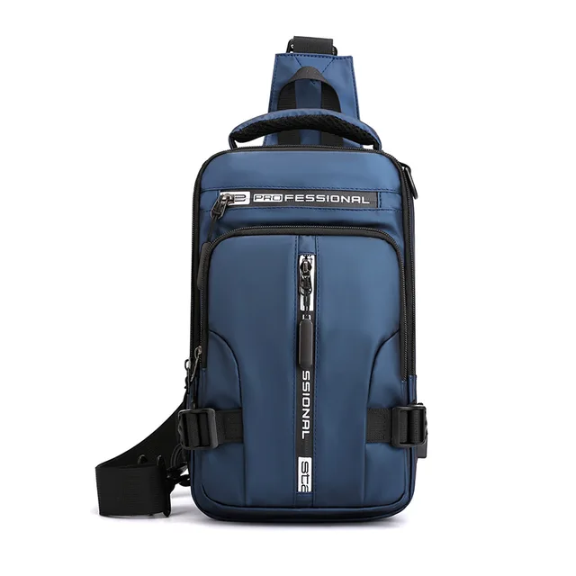 Men Nylon Crossbody Bag with USB Charging Port Multifunction Outdoor Travel Waterproof Daypack Male Casual Messenger Chest Bags Blue B