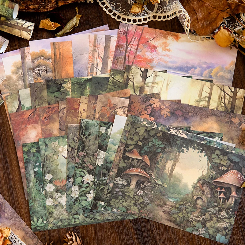 32Pcs/Bag Fairy Tale Forest Theme Design Paper Personalized DIY Hand Account Aesthetic Notebooks Decor Scrapbooking Art Collage