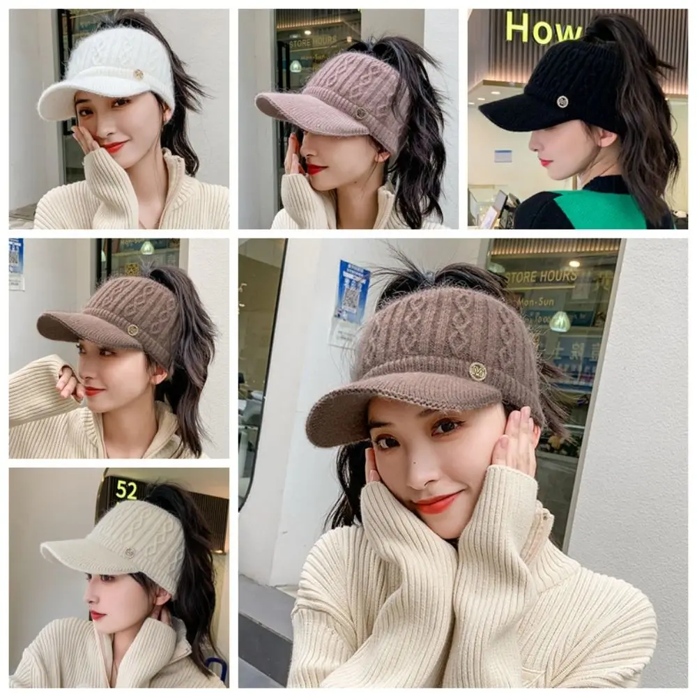

Solid color Empty Top Baseball Cap Casual Thickened Ear Protection Golf Ponytail Hat Sun Hat Bonnet Knitted Baseball Hat Sports