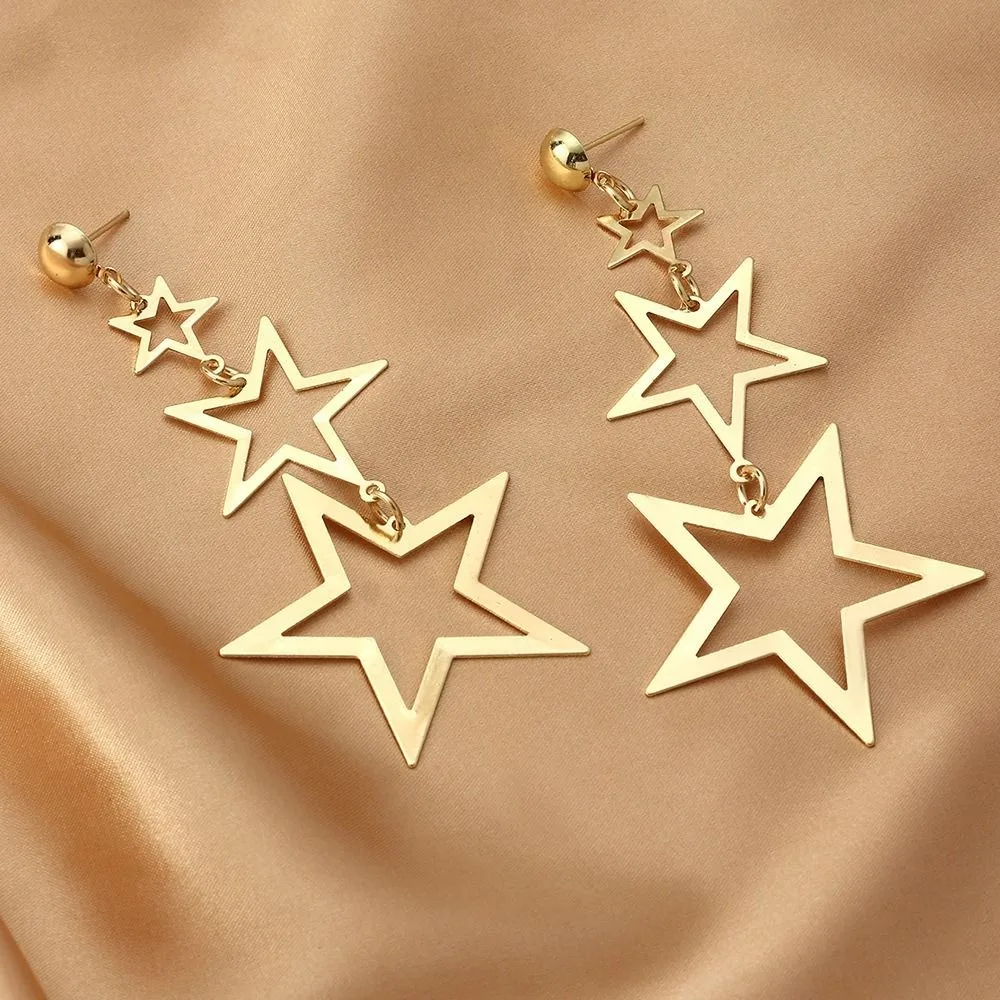 Multi Layer Stars Long Earrings Women Gold-Color Elegant Drop Dangle Earrings Fashion Jewelry drop earrings dangle earrings long earrings