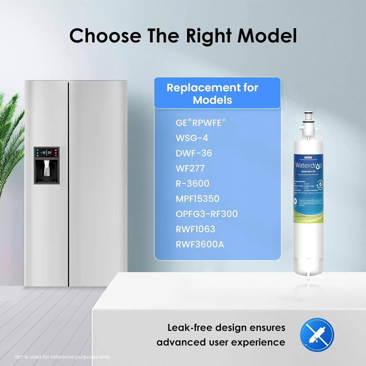 Waterdrop WD-F19C Refrigerator Water Filter Replacement for GE&reg; RPWFE&reg;, RPWF (with CHIP), Package May Vary