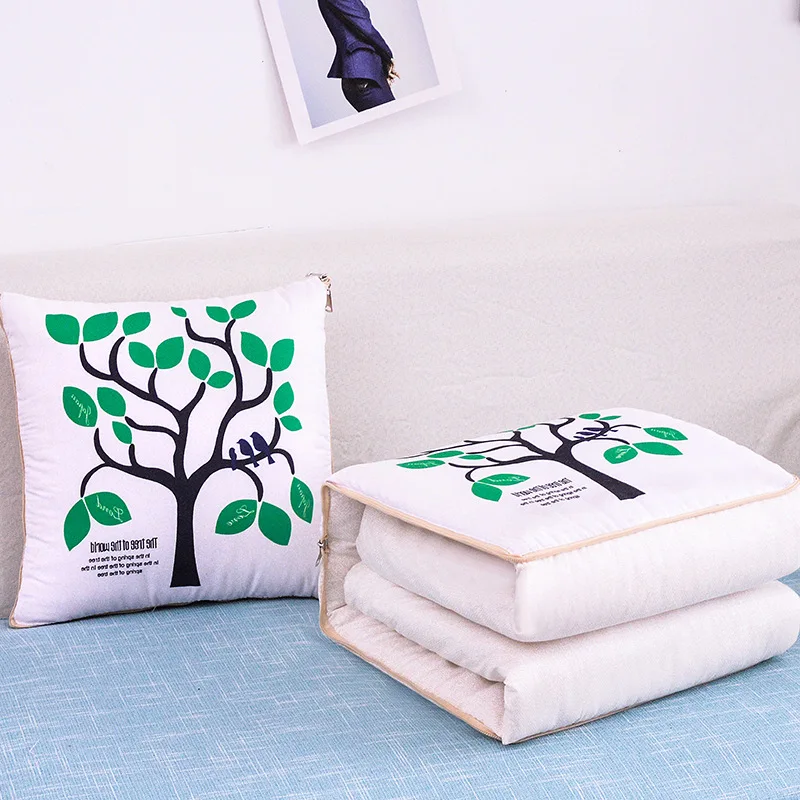 2 In 1 Pillow Travel Quilt Blanket Cartoon Thick Throw Pillow Portable Foldable Air Conditioner Cushion Blanket Car Sofa Office 