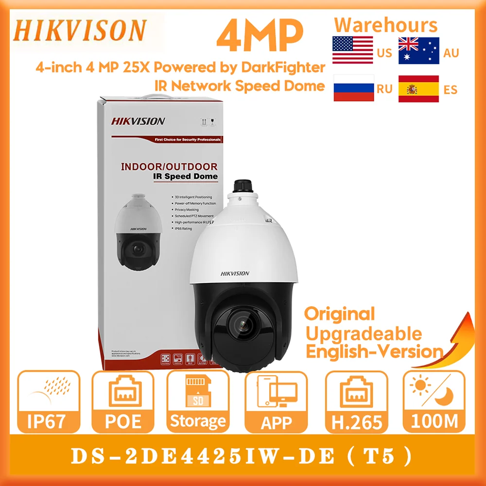 Telecamera Ip Hikvision Ptz 4Mp Originale Zoom 4 Pollici 4 Mp 25X Alimentato Da Darkfighter Ir Network Speed Dome Ds-2De4425Iw-De(T5) Camer