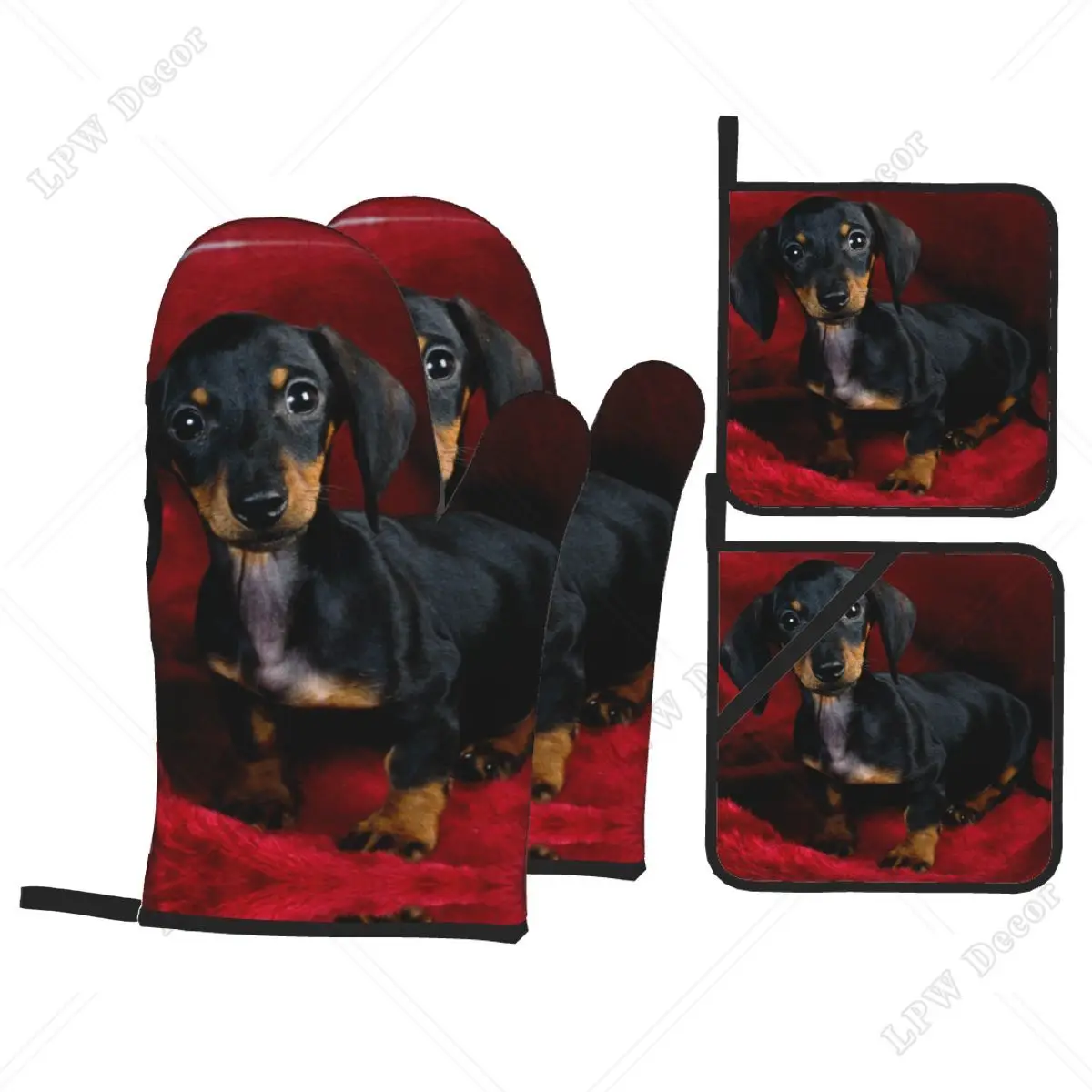 

Dachshund Oven Mitts and Pot Holders Sets of 4 Badger Dog Heat Resistant Kitchen Gloves Potholders for Cooking Baking Grilling