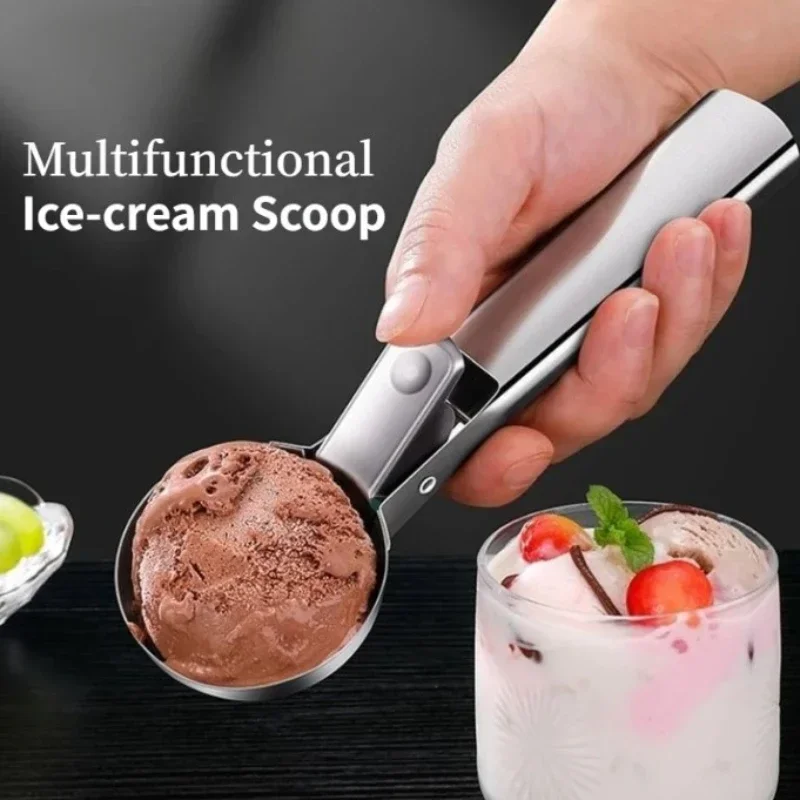 Ice Cream Scoop Stainless Steel Ice Cream Scoops Multifunctional Dual-Purpose Scoop Fruit Watermelon Spoon Ball Scoop Household Ice Cream Tools