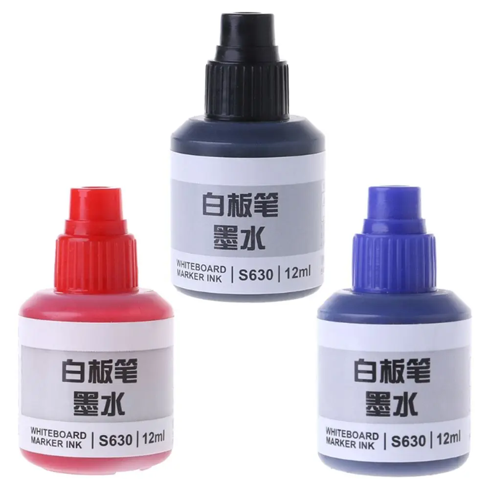 12ml Refill Ink Erasable Whiteboard Marker Pen Inks Black Red Blue 3 Colors Instantly Dry Office Supplies white marker pens color marker pens pen marker marker pens whiteboard pens dry erase markers