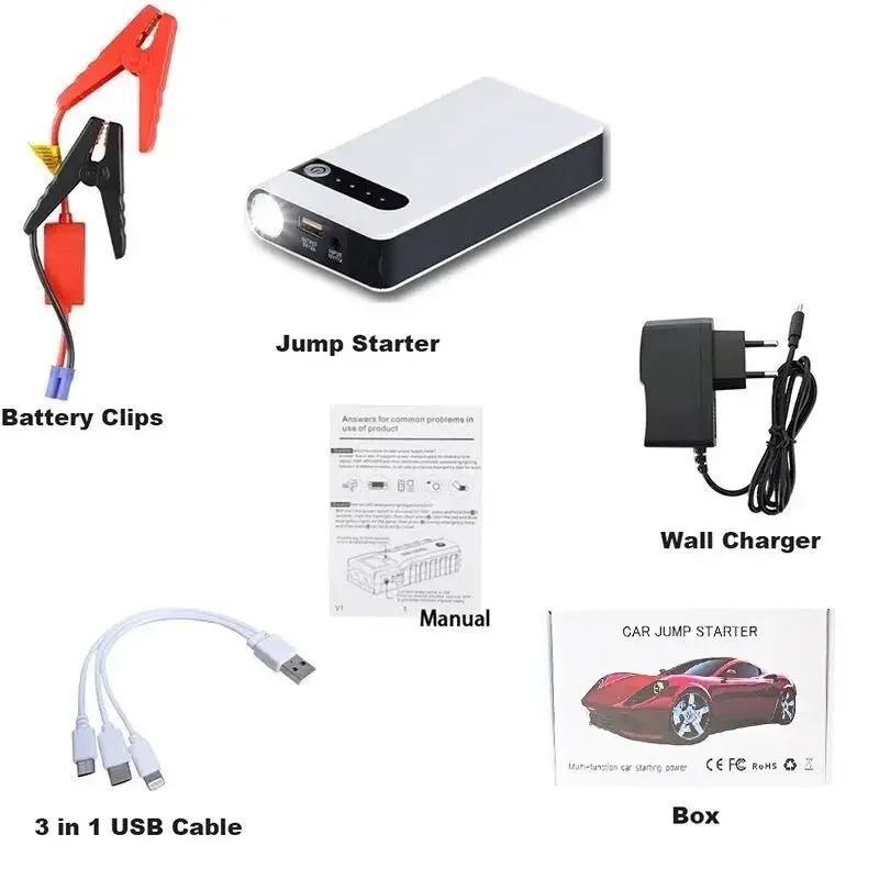 Auto Starthilfe 400a Batterie ladegerät 20000mAh Not strom bank Booster mit  LED-Beleuchtung Start gerät für 12V Autos - AliExpress