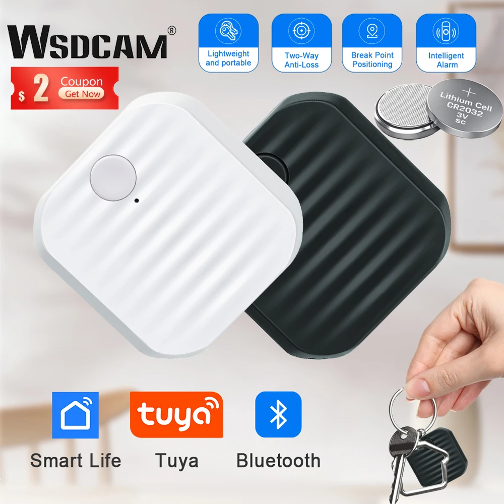 WSDCAM-투야 키파인더 블루투스 추적기, 애완 동물 지갑 또는 배낭용 열쇠 고리가 있는 아이템 로케이터 교체 가능 배터리