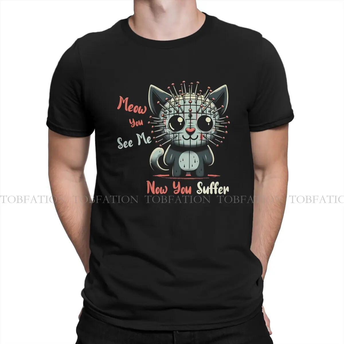 

Hellraiser Horror Movie Men's TShirt Meow You See Me Individuality T Shirt 100% Cotton Harajuku Sweatshirts New Trend
