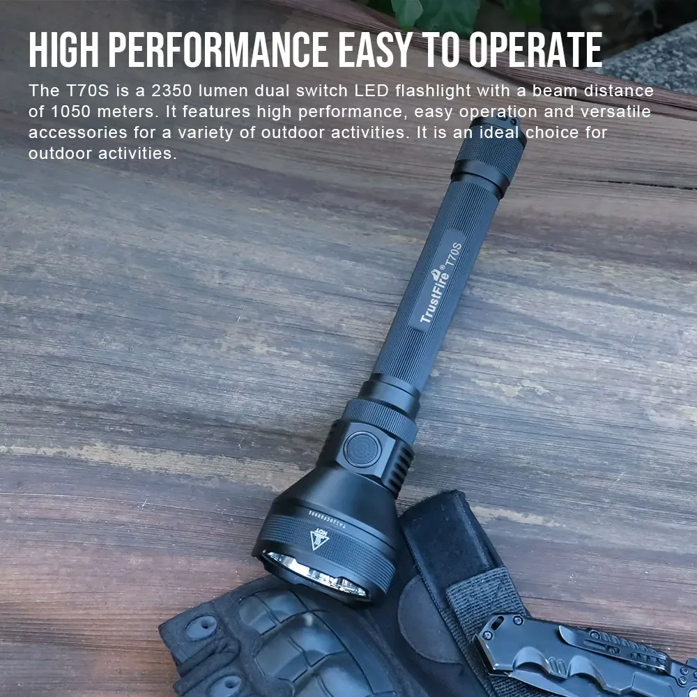 Professional Hunting Flashlight 2350Lumens Rechargeable LED Torch by TrustFire with 2x18650 Battery for Tactical Camping