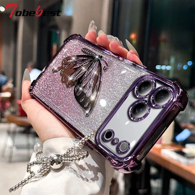 Laser Butterfly Glitter Shockproof Plating Bracelet Silicone Case