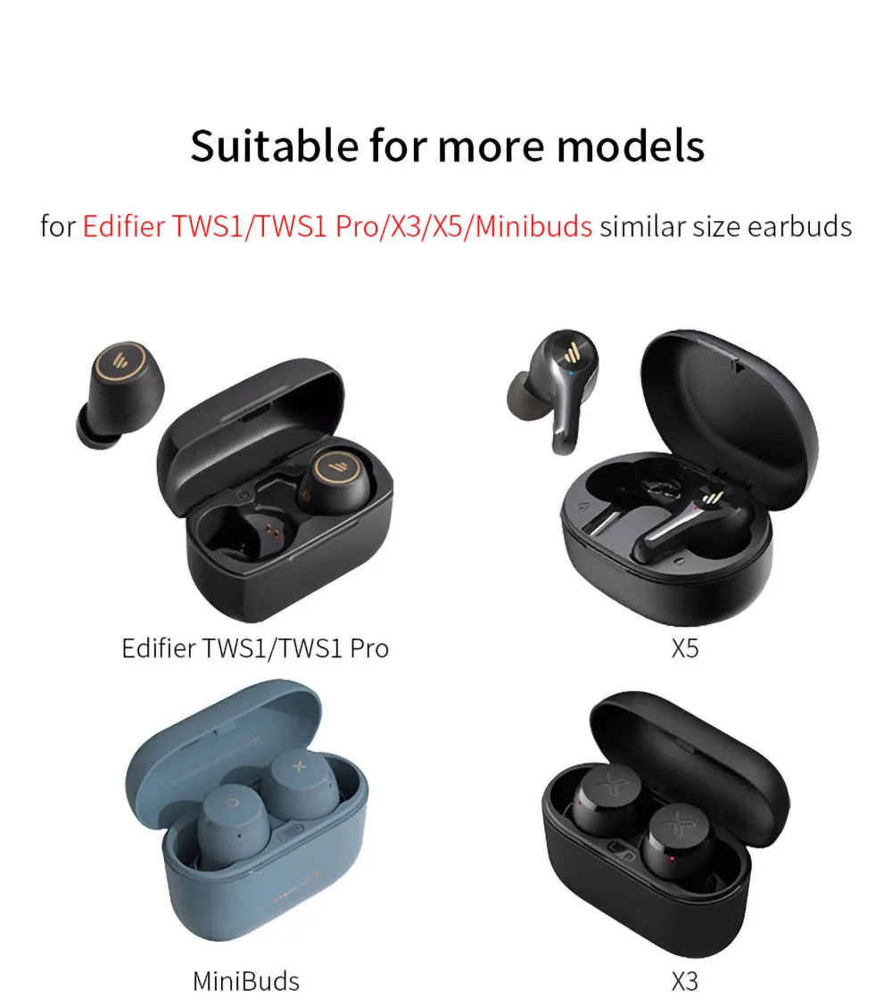 6Pcs for Edifier TWS1/TWS1 Pro Earbuds Eartips for X3/X5/Minibuds TWS Earphone Silicone Ear Tips Soft Earplugs 4-5mm