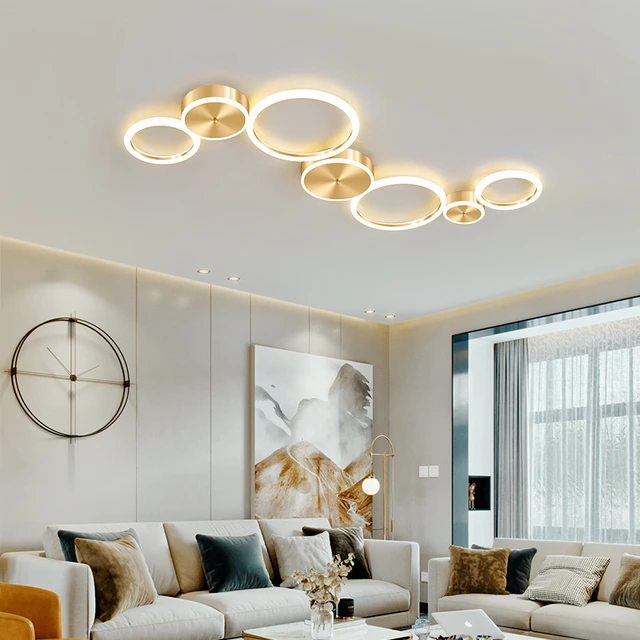 Plafonnier Led avec anneaux dorés au design minimaliste moderne, luminaire  décoratif d'intérieur, idéal pour un salon ou une chambre à coucher -  AliExpress