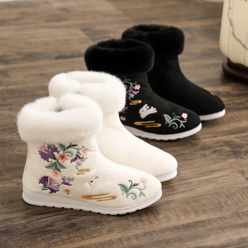 

Fashion Winter Boots Women's Shoes Ethnic Style Embroidered Short Boots Women Warm Snow Shoes Female Antiquity Dance Flat Boot
