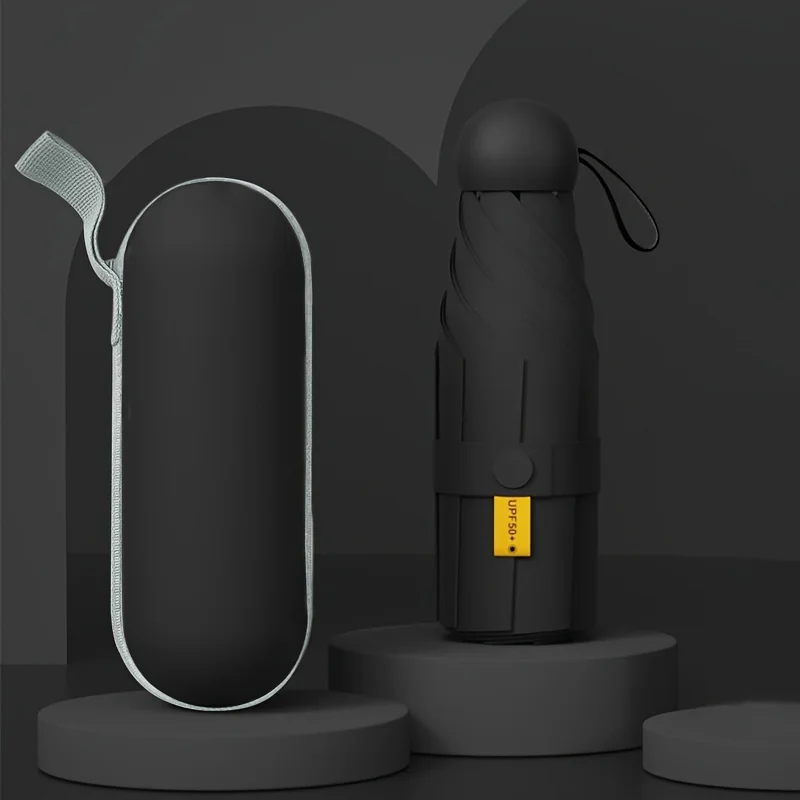 Sleek Black Portable Mini Umbrella – UV Protection and Ideal Travel Companion