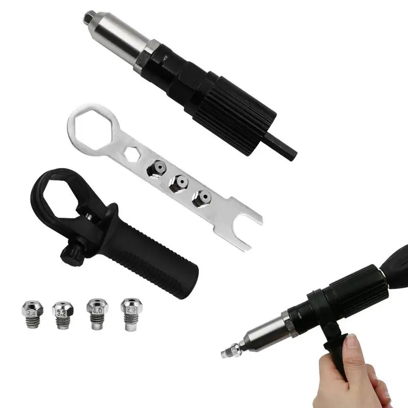 

Rivet Drill Adaptor Riveter Drill Converter Attachment Professional Riveting Insert Nut Hand Tool Kit Convertible Head And