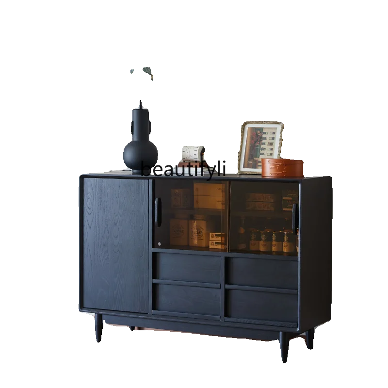 

Nordic Black Solid Wood Sideboard Modern Simple Home Log Living Room Storage Vintage Entrance Cabinet living room furniture