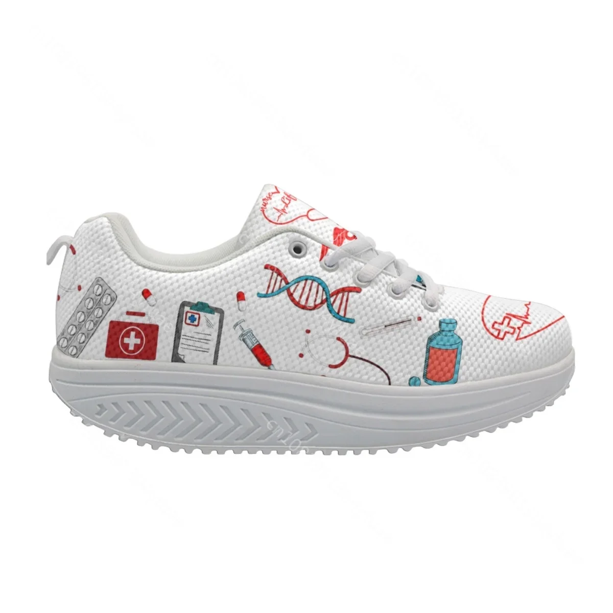 Lightweight Lace-up Platform Sneakers Medical Tool Pattern Outdoor Mesh Swing Shoes For Women Thick Sole Nurse Shoes