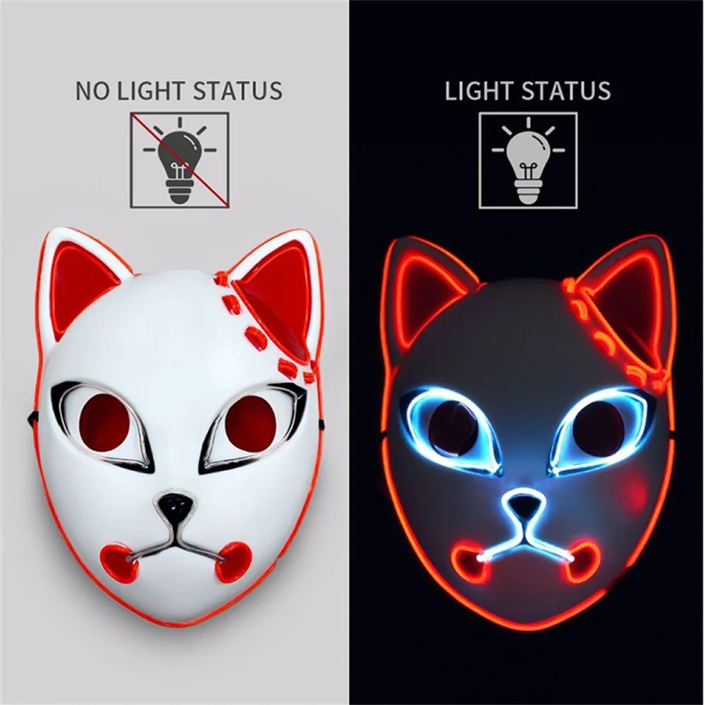 Halloween Katze Gesichtsmaske für Frauen Halloween Glow LED Masken Anime Cosplay Masken Halloween Weihnachten Party Beleuchtung Katzenmasken – Detail 8