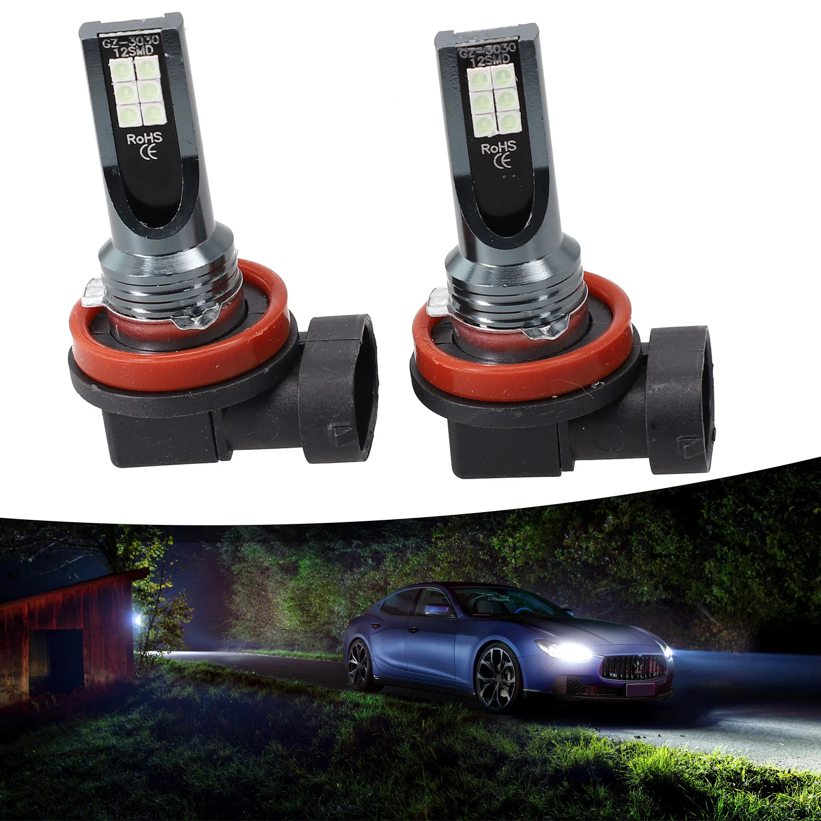 

2pcs H11 Car CSP 3030 LED Headlights 110W 20000LM Fog Lights 8000K Blue Bulbs 12V 24V DRL Driving Lamps