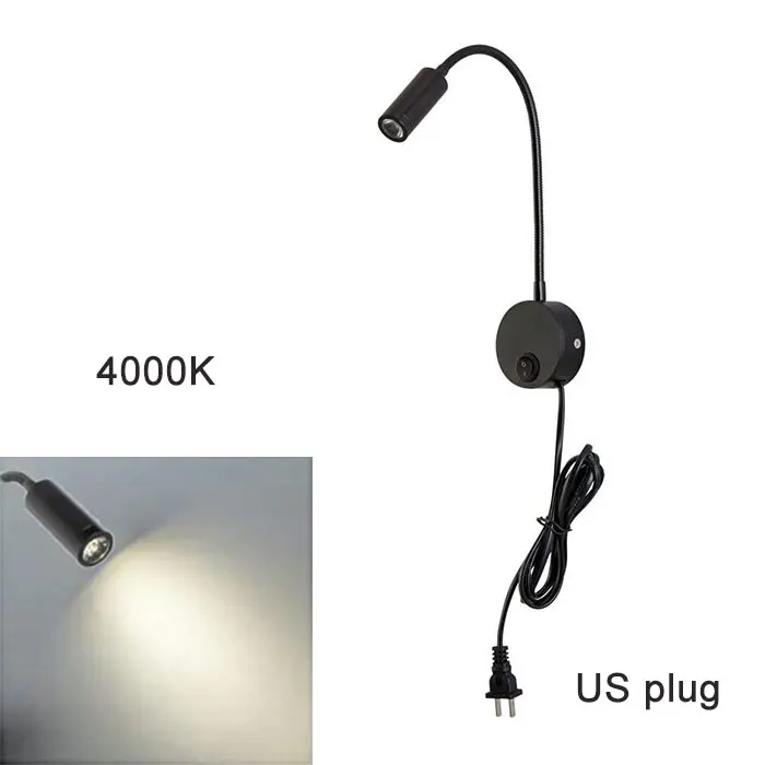 wall mounted lamp Plug Wired Flexible 3 Watts 3W Gooseneck Led Wall Light Sconce Lamp Lighting for Bedroom Reading Bathroom with Plug, black white wall lamps for bedroom Wall Lamps