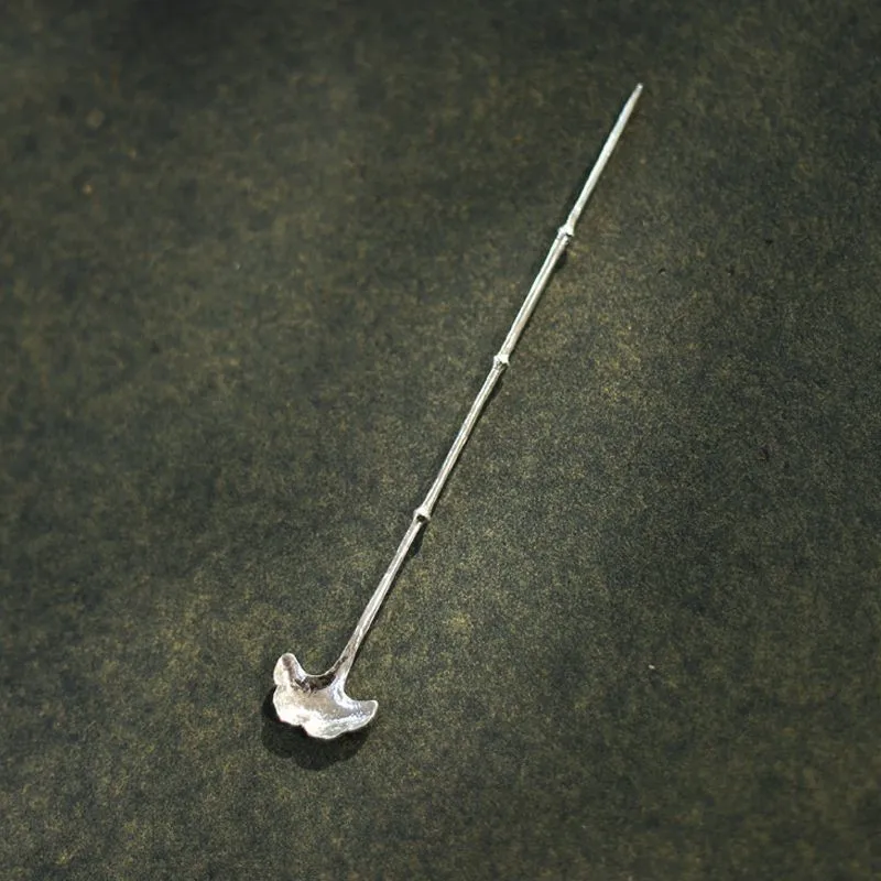 Chinese Handmade Silver Ginkgo Leaf Shaped Tea Spoon Tea Needle Integrated Scoop Spoon Ceremony Accessories ZF02