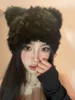 Black bear ears rabbit fur hat cute plush wrap head cap cold warm fur cap Y2k Girls Korean Hats Knitted Hat 4