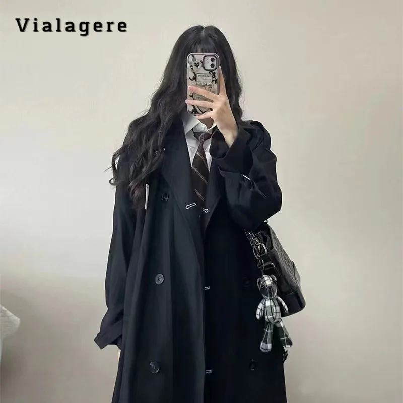 

2023 Autumn Korean Casual Style Solid Color Double Breasted Belted Windbreaker Fashion Women's Office Lady Parkas Trench Coat